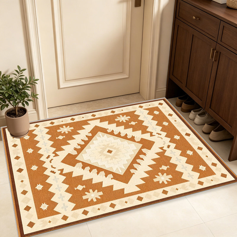Rust Tribal carpet-easy to clean, machine-washable, soft and comfortable; suitable for door mats, kitchens, living rooms, bedrooms, corridors, and laundry areas. Easy to clean, durable carpet for home decoration.