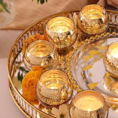 24 bougeoirs votifs en or 24 pièces - centres de table en or pour décoration de table de mariage, bougeoir Mercury Tealight pour douche nuptiale, fiançailles, décorations de fête d'anniversaire