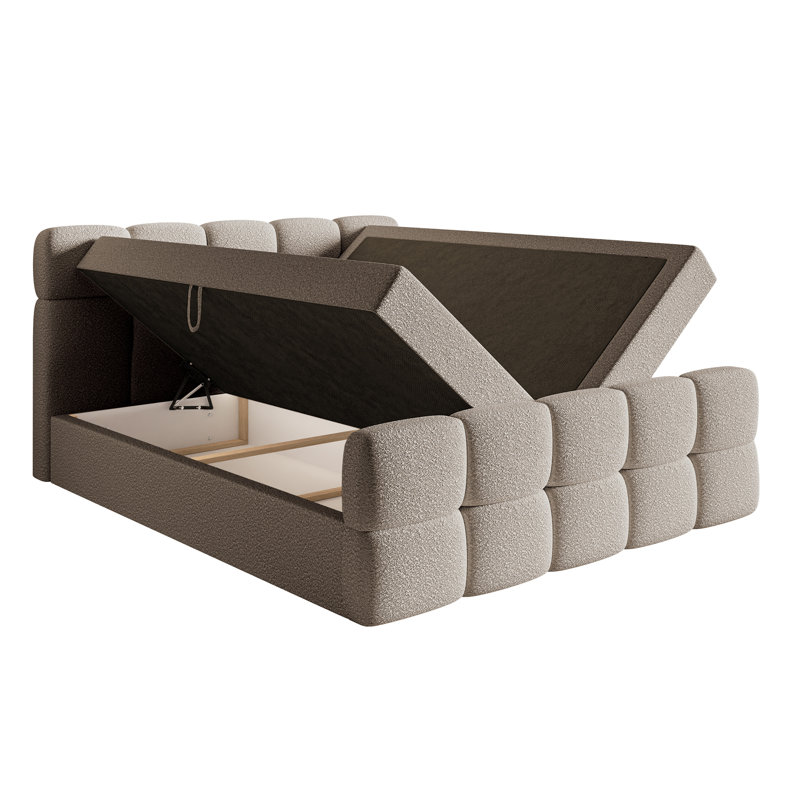Romus Boucle with Storage and Topper - Continental Bed, Beige, European Kingsize (160 x 200 cm)
