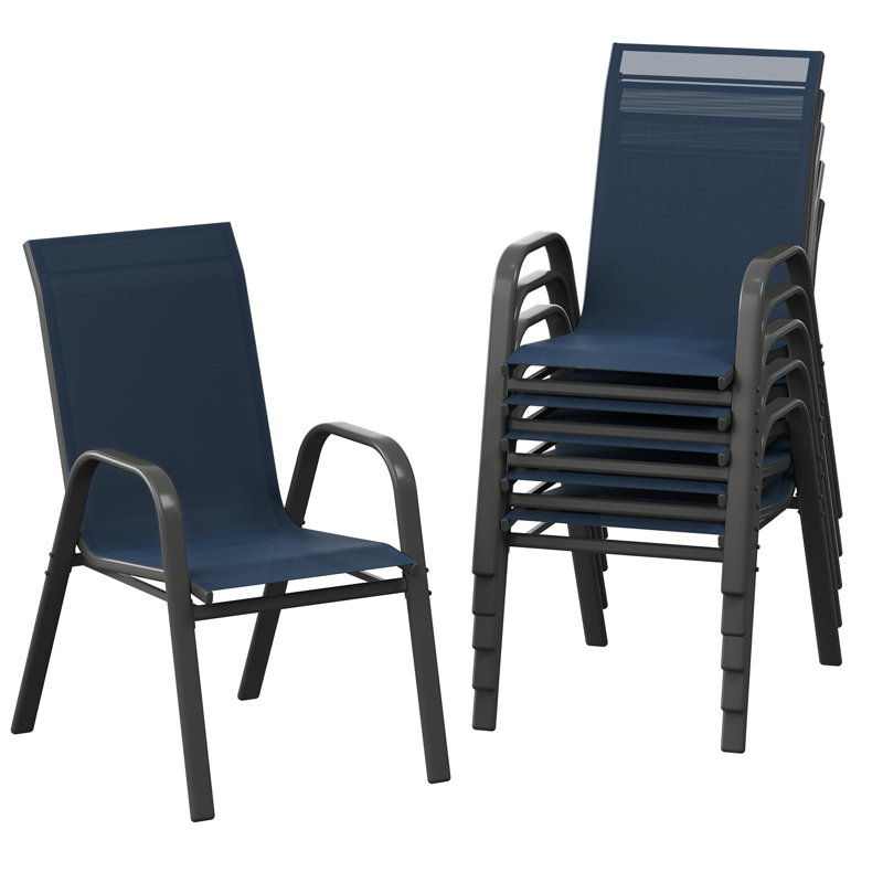 Ensemble de 6 chaises de patio pour l'extérieur, empilables en tissu Textilene, Marine
