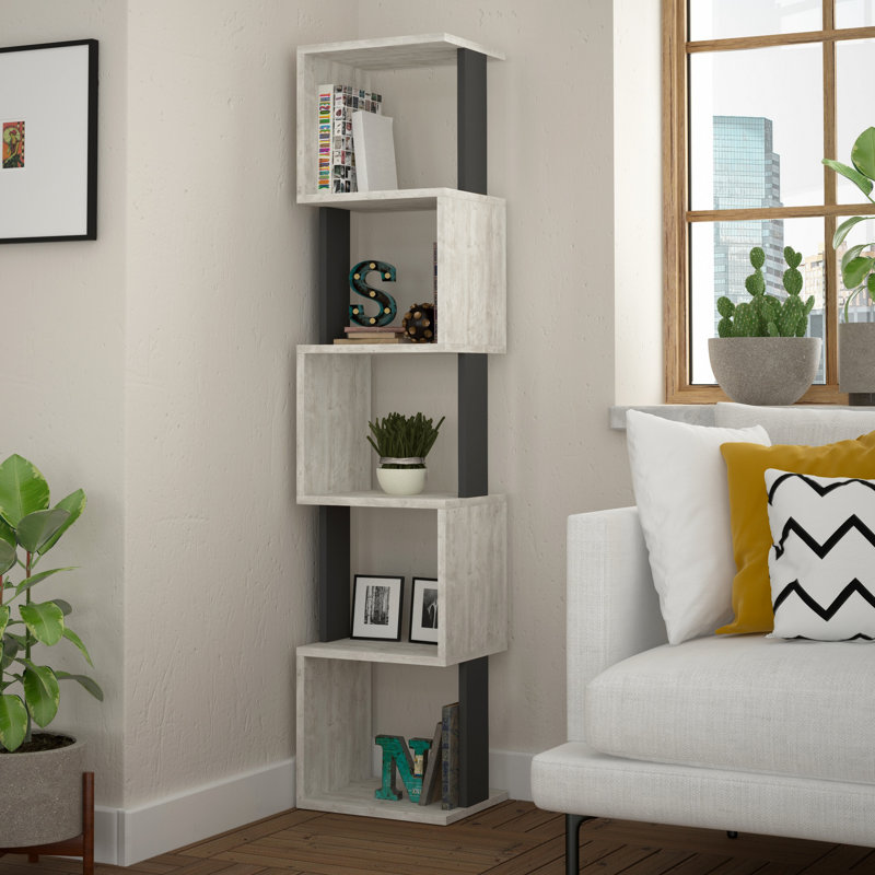 Chunchula 63.27" H x 13.75" W Library Bookcase, White/Black