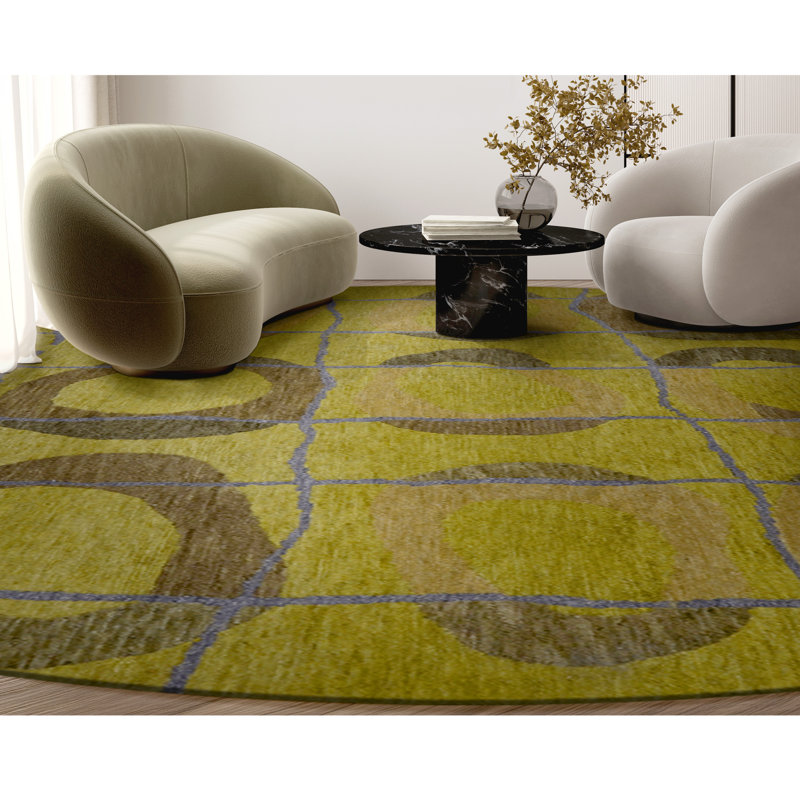 Hand Knotted Wool Geometric Area Rug, Round 6'