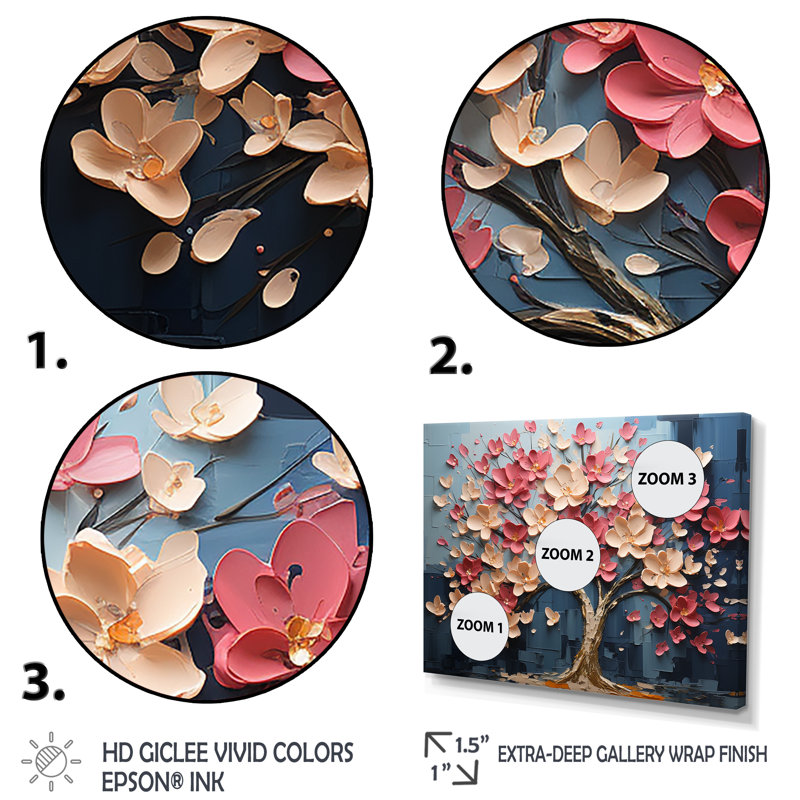 Arbre de pétales dynamique blanc et rose V - art mural arbre, Cadre flottant noir, H 12 po x l 20 po x P 1 po