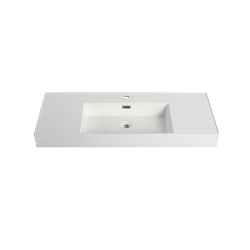 Lavabo de salle de bain 48 po en résine blanche avec lavabo simple