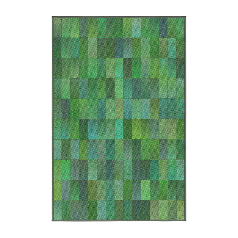 Tissé à la machine à motif géométrique en laine et polyester vert/jaune Tapis décoratif, Rectangle de 5 pi x 7 pi