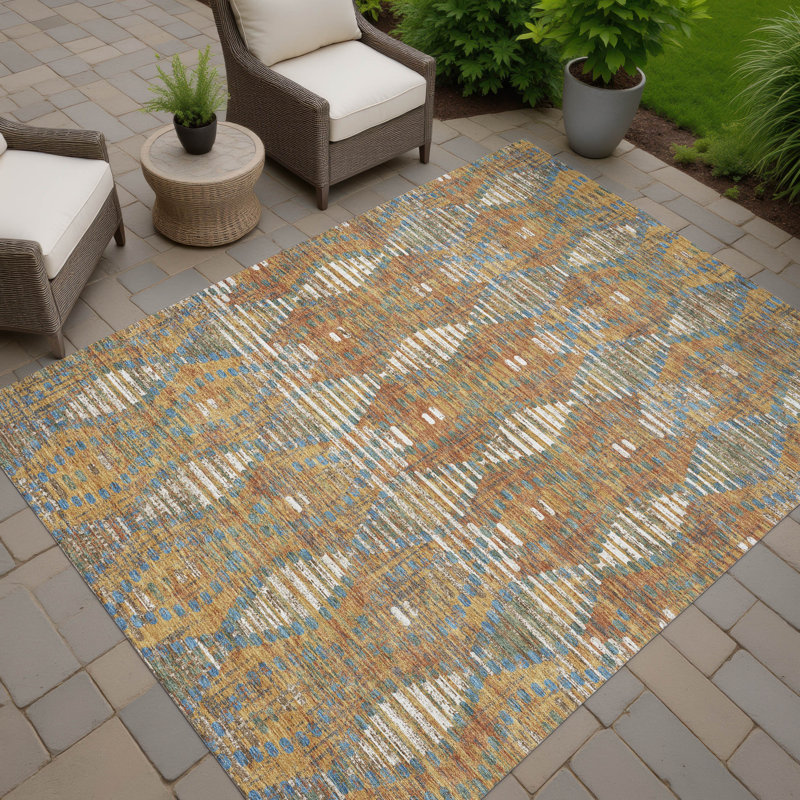 Machine Washable Indoor/Outdoor Chantille ACN2640 Lattice Rug, Paprika, 5' x 7'6"