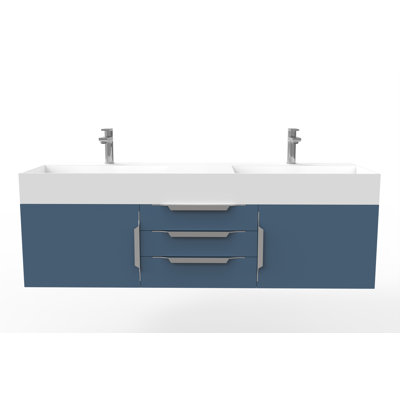Russett 60 " W Wall Mounted Double Vanity Bathroom Vanity With Solid Surface Top