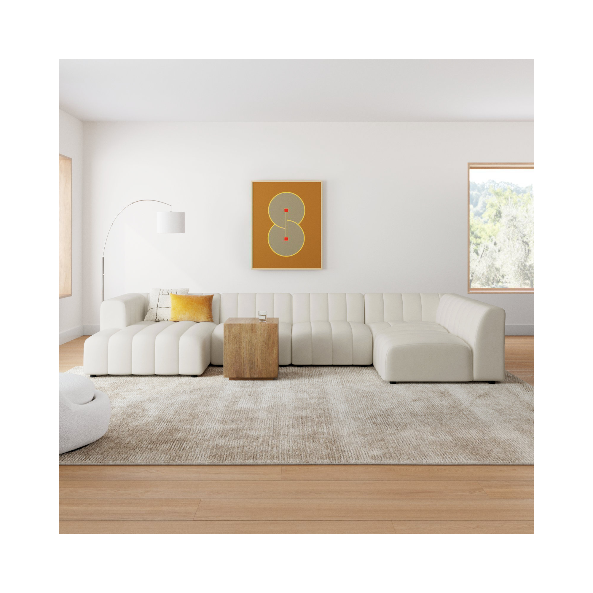 Bowry 157" Wide Modular Sectional, Fayette Cloud Polyester Blend, Left Hand Facing