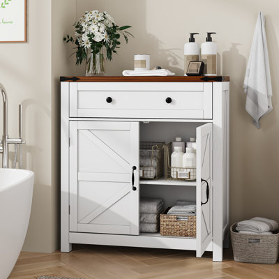 Hallway Storage Unit - Construction With Walnut Countertop And Spacious Drawer Casual Bathroom Cabinet Adjustable Shelf & 1 White Lacquer Finish