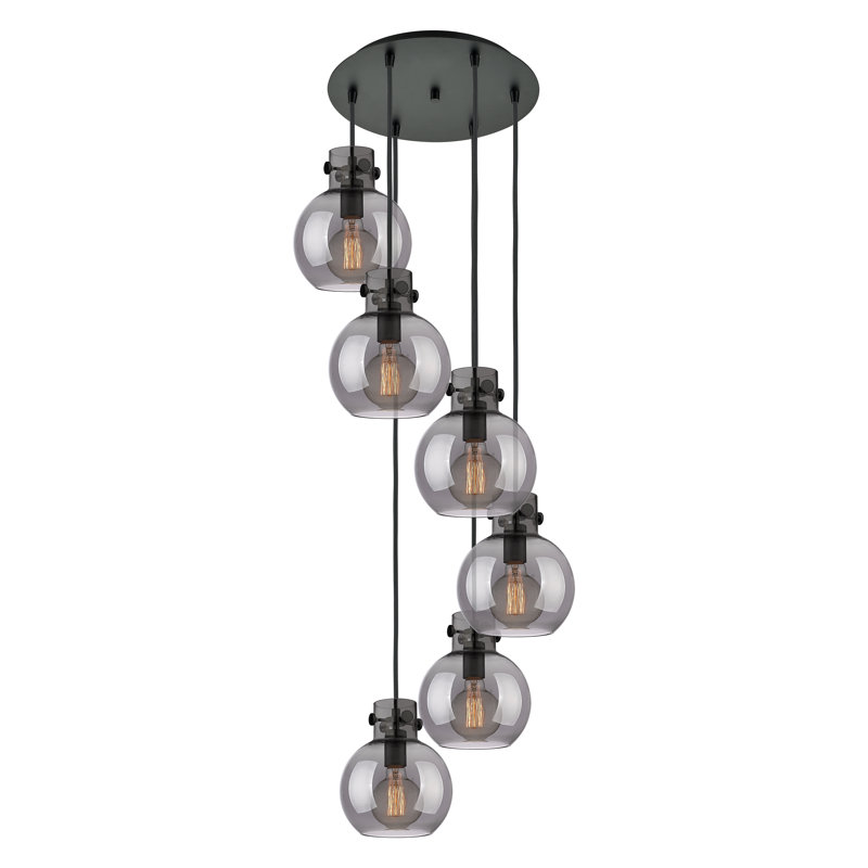 Luminaire suspendu sphère 6 lumières Amrith, Gris fumée clair, Noir mat