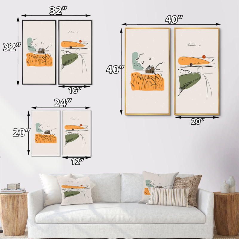 «Vintage Boho Illustration in the Countryside I», ensemble de 2 impressions, H 32 po x l 32 po x P 1 po