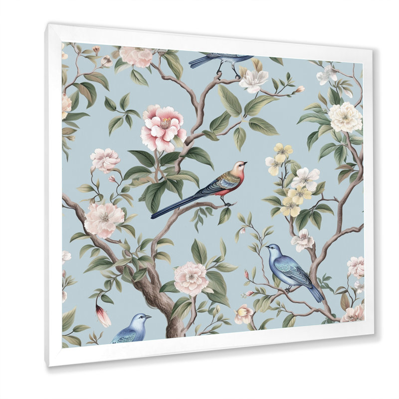 Minimalisme, oiseau sur fleurs I - oiseau, art mural, H 24 po x l 32 po x P 1 po, Cadre simple blanc