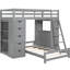 Lit superposé Led & Ports, simple au-dessus d'un lit simple, gris - Space Furniture Bed