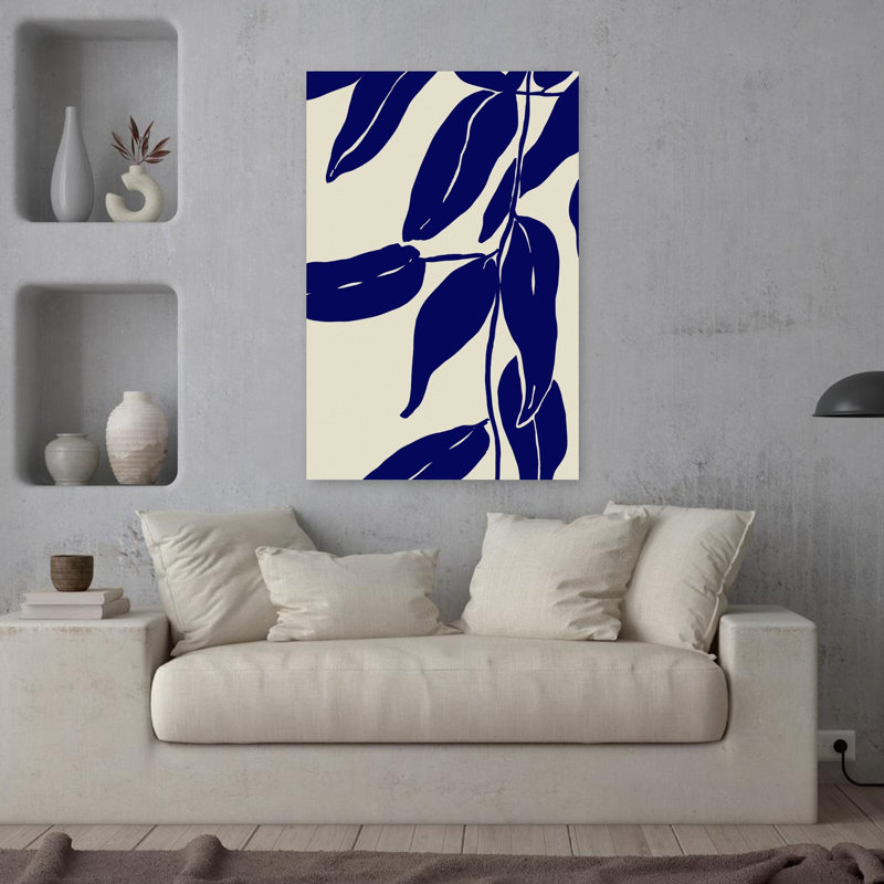 Indigo, feuilles, danse, abstrait, minimaliste, poisson, côtier, nature, art mural, H 36 po x l 24 po