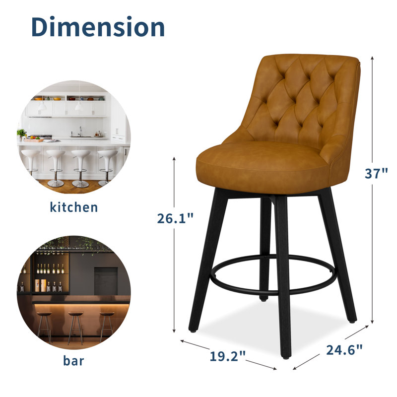 Malakeh Swivel Upholstered Counter Stool with Solid Wood Frame, Counter Stool (26.10" Seat Height), Brown