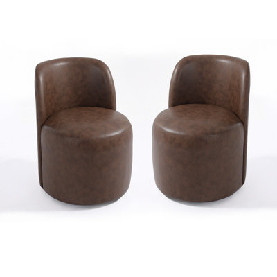 Upholstered Modern Brown Faux Leather Side Dining Chair (Set of 2)