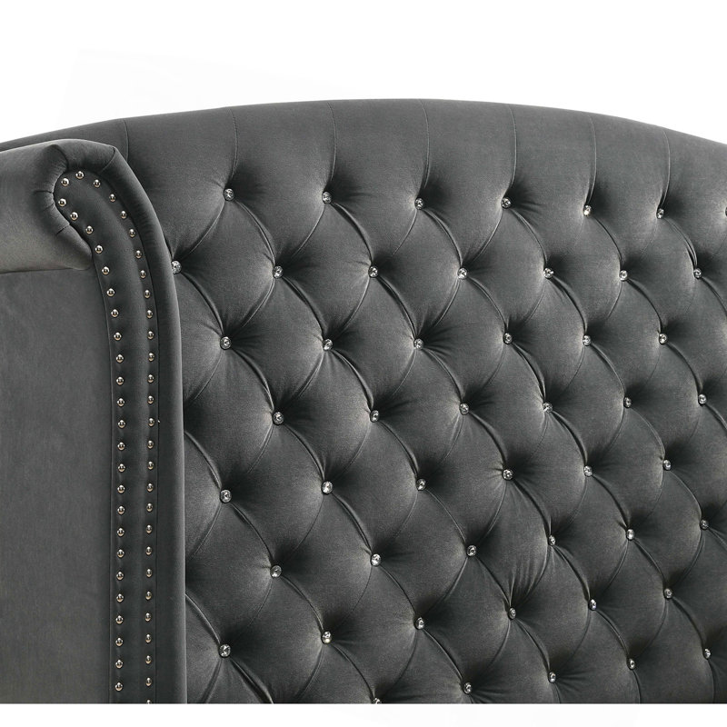Kennedy Grey Upholstered Wingback Bed