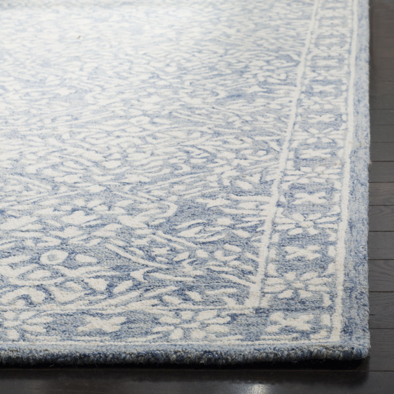 Handmade Tufted Floral Wool Round Rug - 7' Blue/Ivory