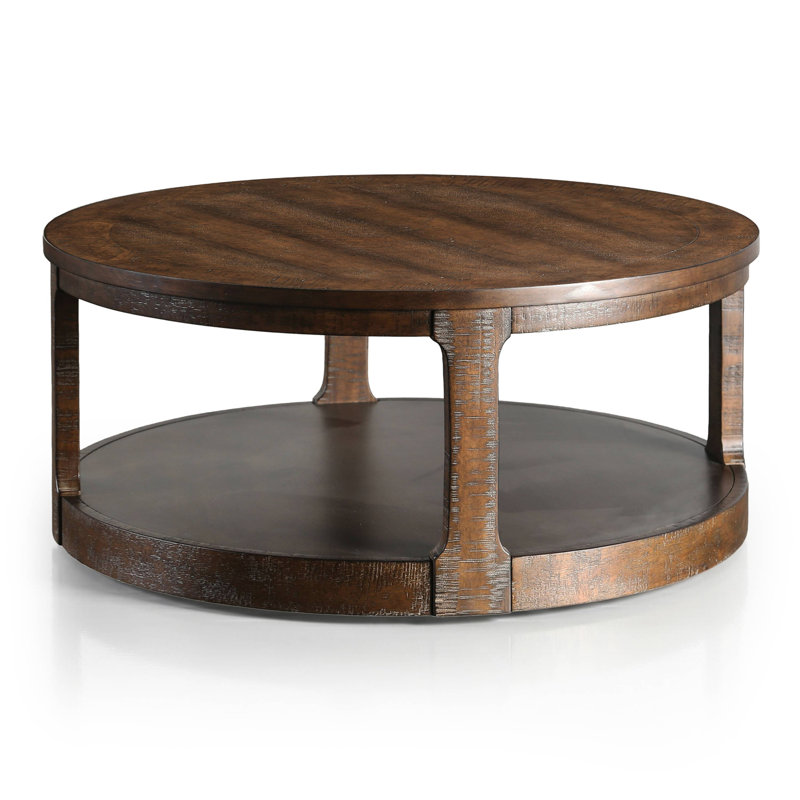 Ensemble de tables basses rondes en bois massif 2 pièces Hazel (1 table basse et 1 table de bout gigogne), Espresso vieilli