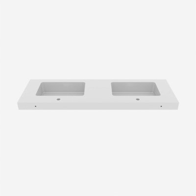Lavabo à surface solide blanc brillant intégré, conception élégante avec trop-plein pour une élégance et une durabilité modernes dans la salle de bain