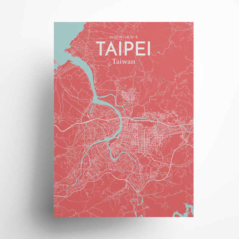 Taipei City Map in Maritime 1 Piece Wall Art, 27.6cm H x 19.7cm W x 0.05cm D