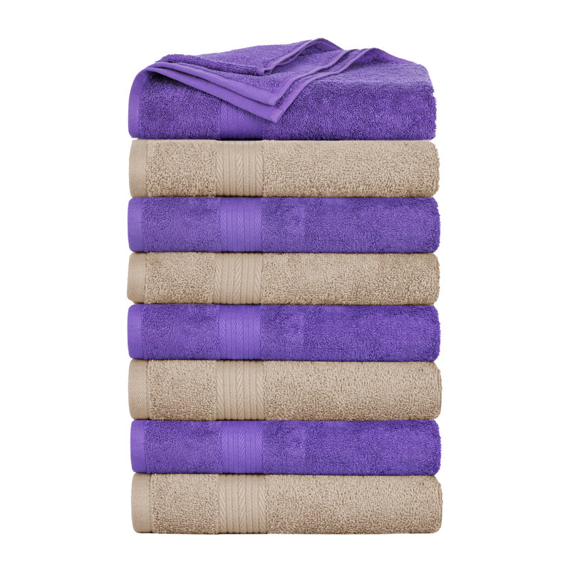 100% Cotton 600 GSM Bath Towels, Beige/Purple
