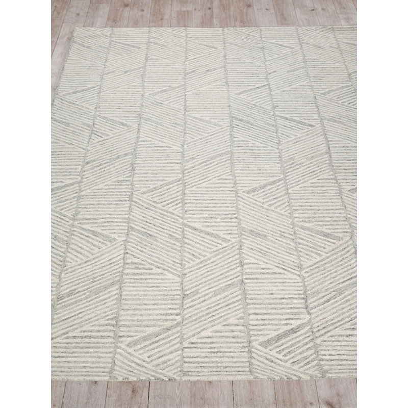 Exquisite Rugs Kascata Handmade Hand-Tufted New Zealand Wool On Canvas Silver/Ivory Area Rug, Rectangle 5' x 8'