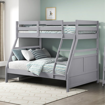 Bunk Bed Twin Over Full Gray Finish Sturdy Wood Frame Guard Rails Youth Bedroom Furniture 1pc