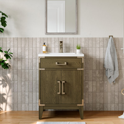 Lavabo de meuble-lavabo à cadre en bois massif L 24 po x l 18 po avec trop-plein