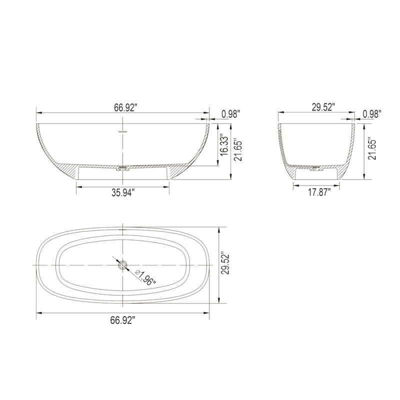 66.9 Inch Freestanding Solid Surface Soaking Bathtub For Bathroom