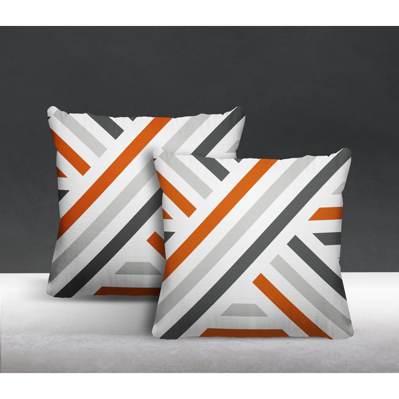  Coussin décoratif intérieur / extérieur à rayures, Orange, L 17 po x H 17 po
