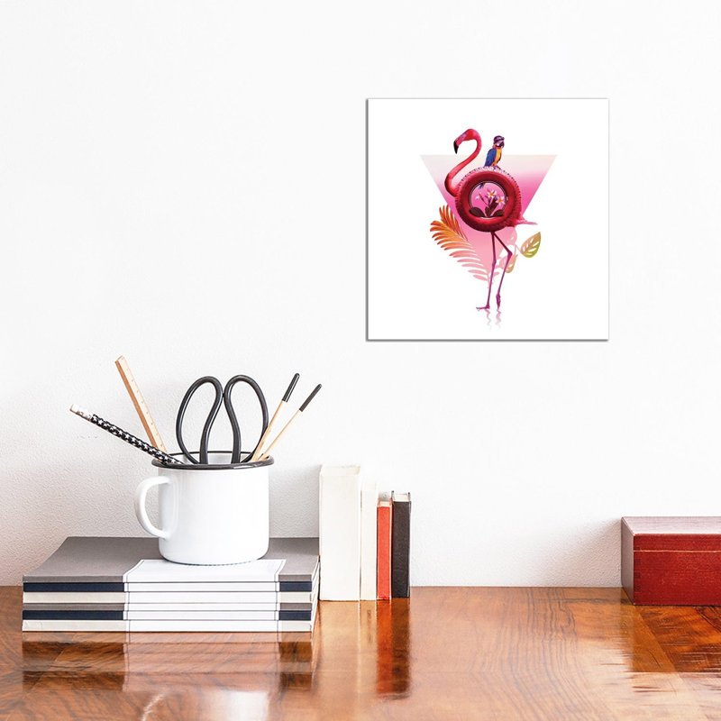 Flamingo Ride by Ali Gulec - Floater Frame Print on Canvas, Wrapped Canvas, 30.48 cm H x 30.48 cm W