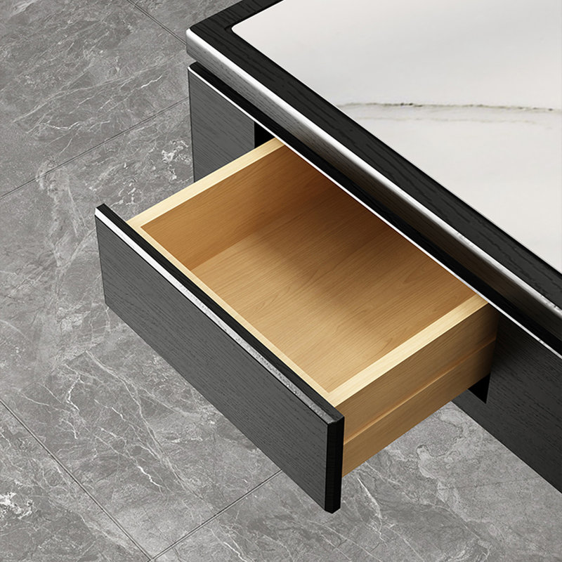Table de poker blanche et noire en pierre frittée carrée + bois massif, H 30,31 po x l 39,37 po x P 39,37 po