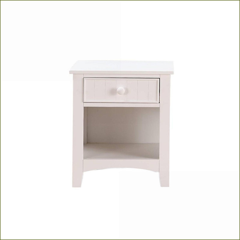 Table de chevet moderne blanche - tiroir et amp; Tablette, panneau de fibres à densité moyenne plaqué pin