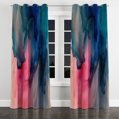 Mélange d'aquarelle bleu et rose - Rideau à œillets occultant abstrait - 1 panneau