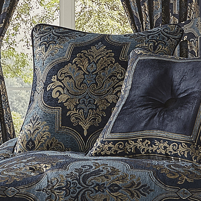Indigo Damask 20" Square Woven Throw Pillow