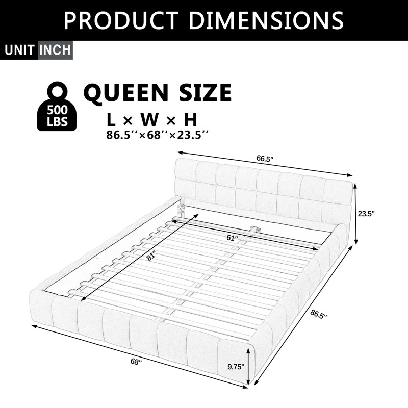 Upholstered Platform Bed Frame In Thick Chenille Fabric With Headboard And Sturdy Solid Frame., Pink