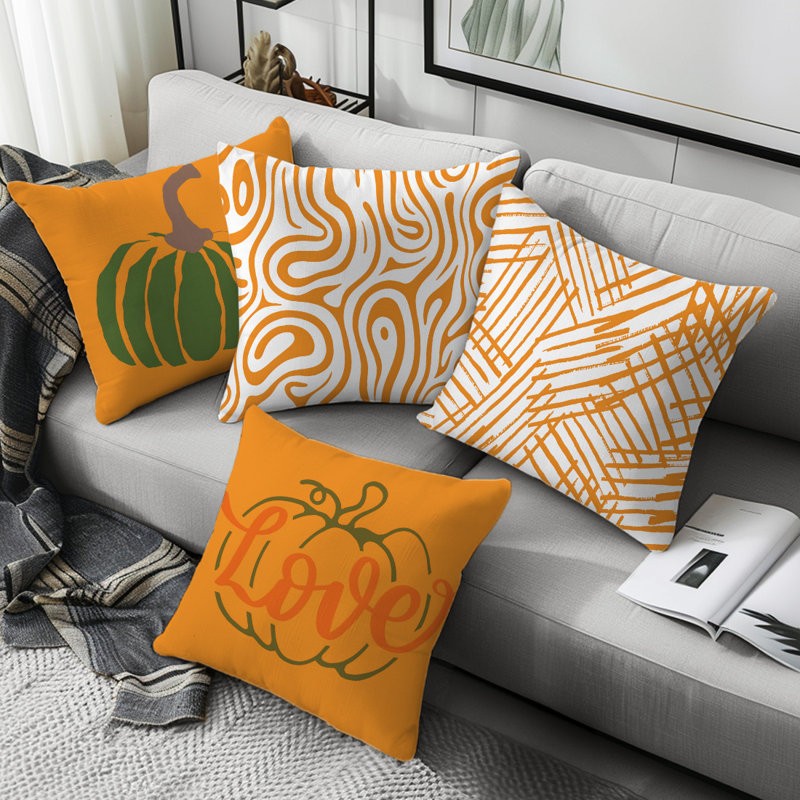 4 housses de coussin décoratives à motif abstrait de citrouilles