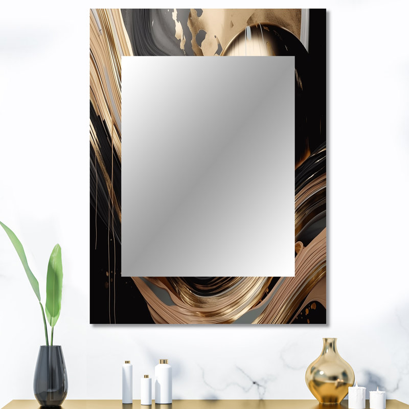 Gold And Black Captivating Marble I - Marble Large Mirror, Modern Decorative Wall Mirror, Printed Metal Art, 40" x 30"