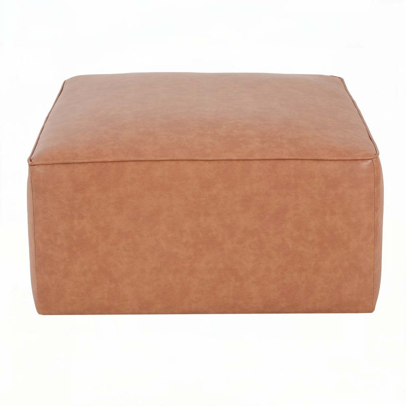 Square PU Leather Ottoman, Tan