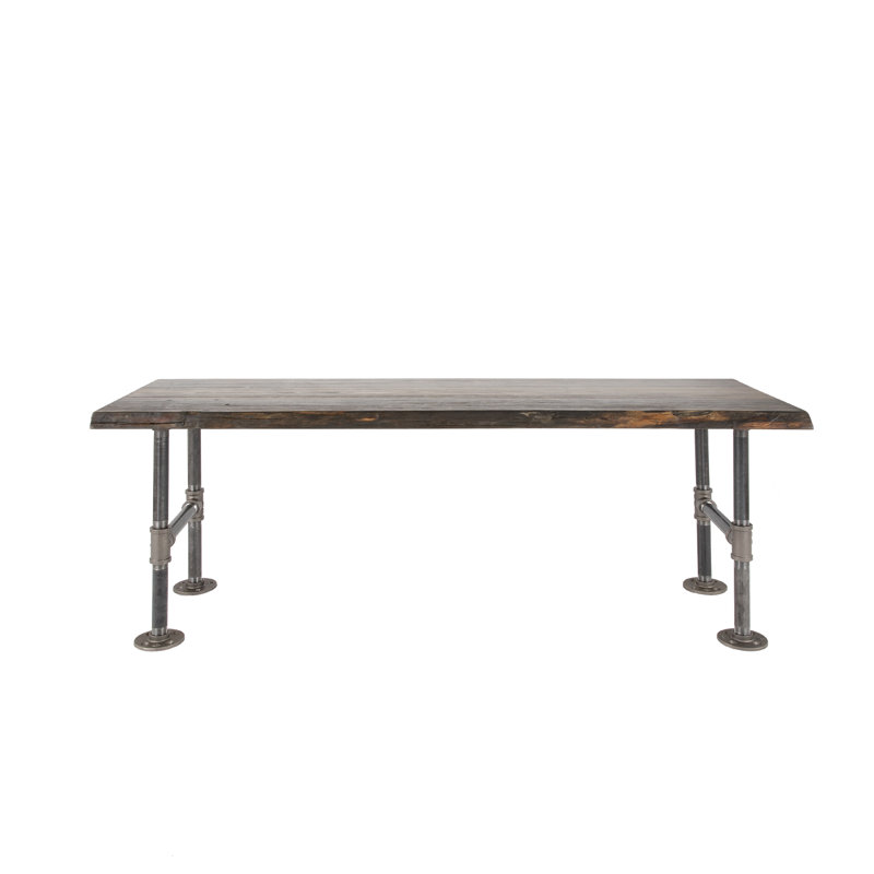 Wood Accent Bench Live Edge With Industrial Steel Pipe Legs, Black