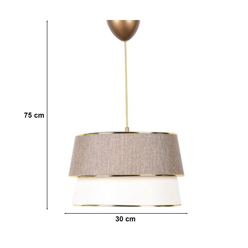 Lustre scandinave élégant, beige et crème, 11,8 po de diamètre x 29,5 po de hauteur | Corps en plastique durable, capuchon en tissu, douille E27 de 40 W maximum | Parfait pour les décors de style glamour et campagnard, l'éclairage élégant et fonctionnel