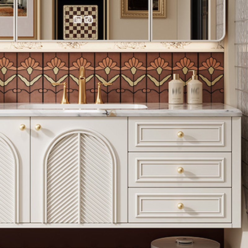 Retro French style bathroom cabinet, White, 19.69" H x 66.93" W x 19.69" D