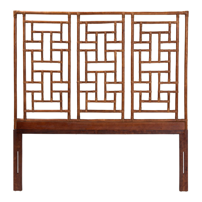 Bali & Pari Jamuna Marbled Tortoise Natural Rattan Headboard - Handcrafted Coastal Boho Style Bedroom Backdrop, King, King