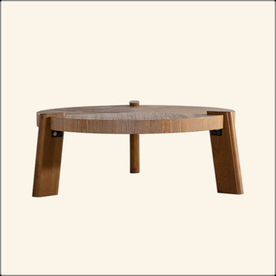 Table basse ronde en bois pour le salon, table basse rustique naturelle pour appartement, assemblage facile