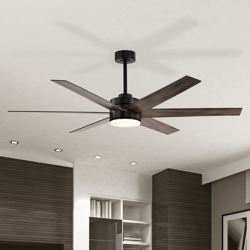 Matte Black Integrated Led 6 Speed Color Changing Indoor Ceiling Fan With Light And Remote, 14.5"H x 62"W x 62"D