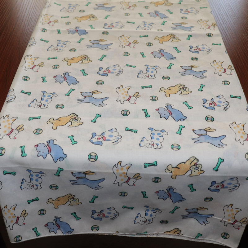 Puppies Print Table Runner, 12" W x 90" L, Blue/White