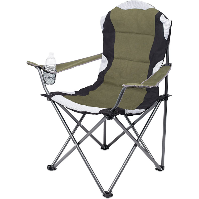 Chaise de camping pliante avec coussin , Vert, Silver
