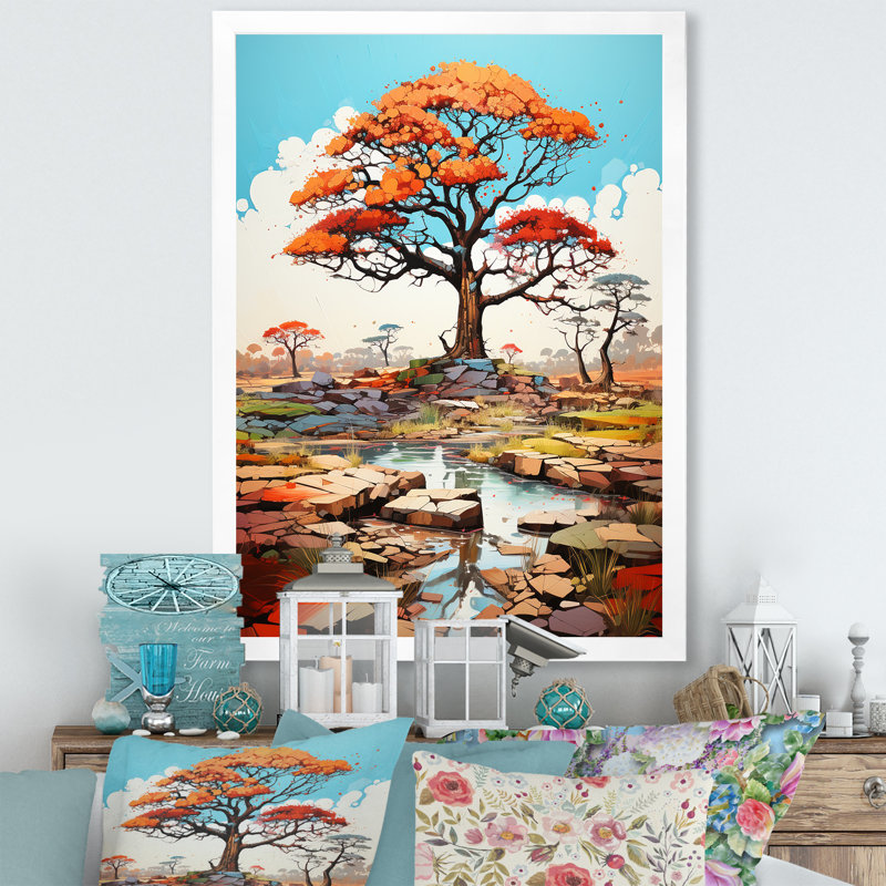 " Graffiti Style Baobab Tree I ", White Picture Framed, 20" H x 12" W