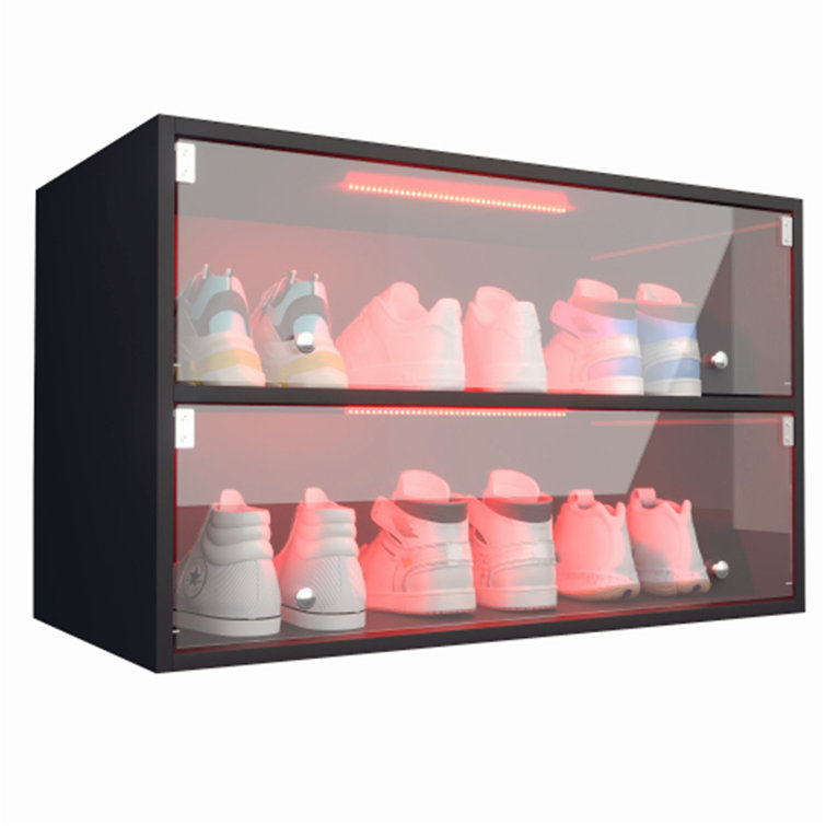 6 Pair Glass Door Shoe Box,Shoe Storage Cabinet with RGB Led Light